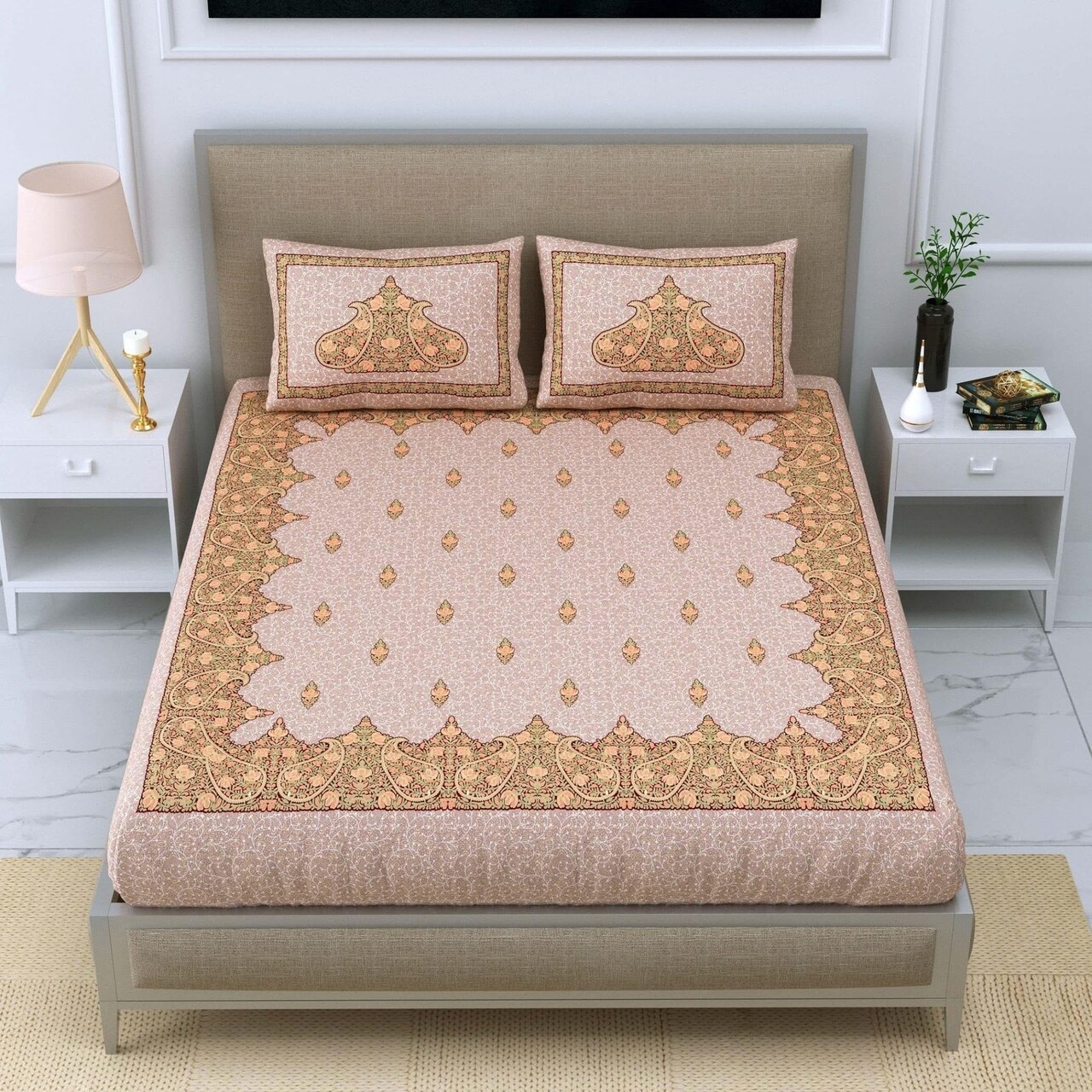 100% Cotton Indian Ethnic 3-piece Fitted Sheet 150 Thread Count Bedsheet with Breathable Pillowcases Deep Pocket Fitted Sheet Premium Soft Bedsheet (king Queen Twin)